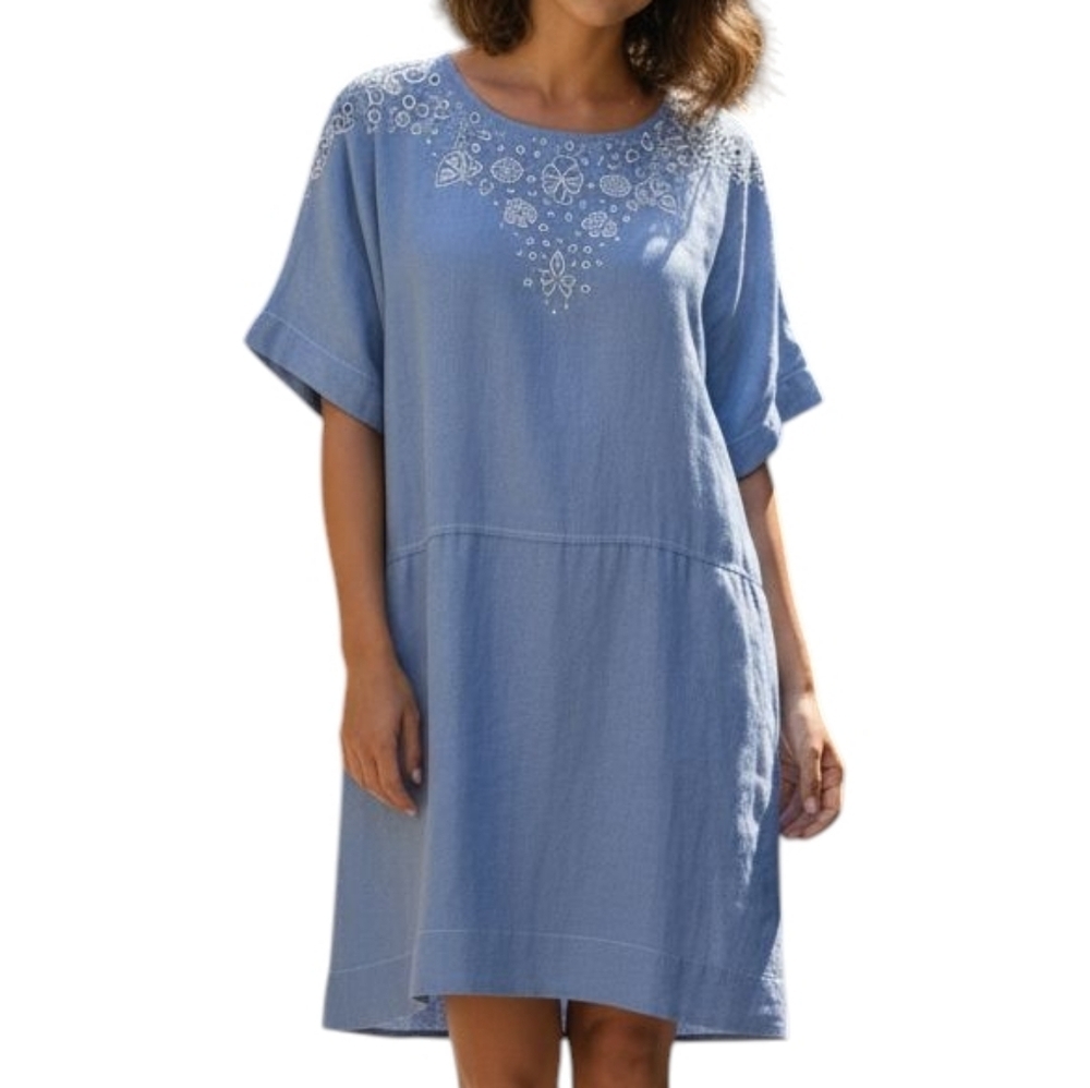 Aritzia Wilfred Le Fou Dress Dainty Feminine Small Boho Embroidered Linen Blue